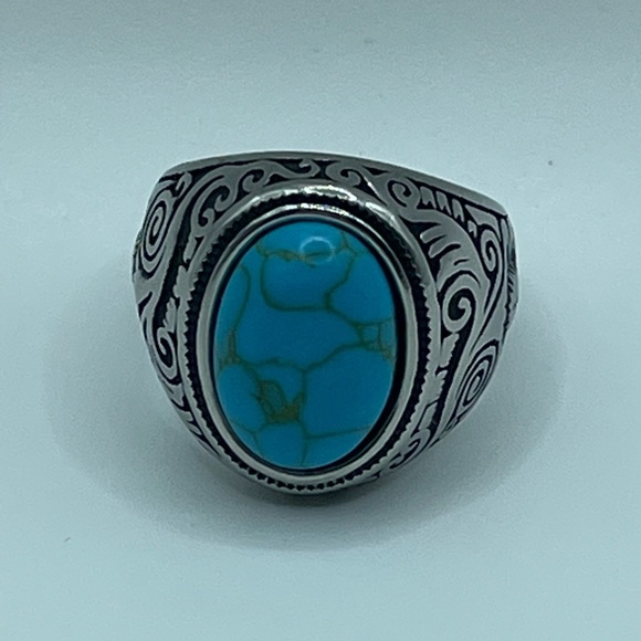 🎉 Titanium Steel Turquoise Ring - Picture 2 of 3